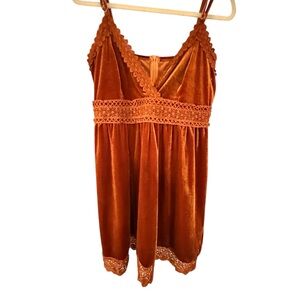 Cider Burnt Orange Velvet Like Mini Dress w Crocheted Lace Border, SZ 1X!